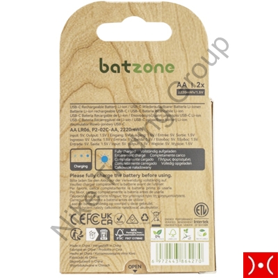 Batzone 2Pcs Batteria Litio AA ricaricabile