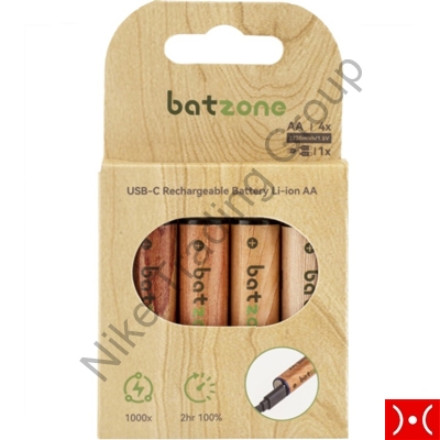 Batzone 4Pcs Batteria Litio AA ricaricabile+cavo