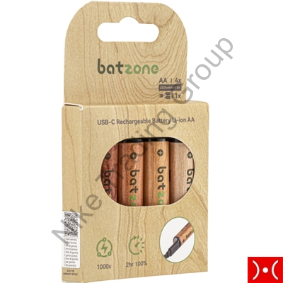 Batzone 4Pcs Batteria Litio AA ricaricabile+cavo