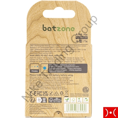 Batzone 4Pcs Batteria Litio AAA ricaricabile+cavo