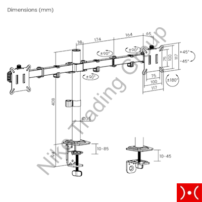 Brateck supporto 2 Monitor PC 17 - 32