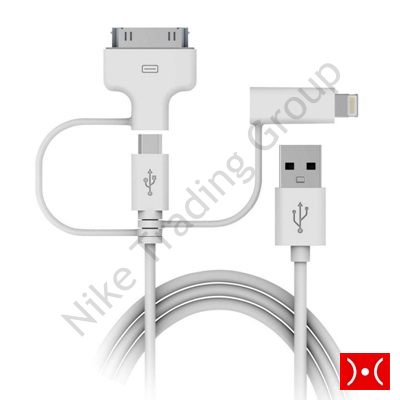 3in1 Charge & Sync Cable MicroUSB+Lightning+30Pin