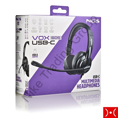 NGS Cuffia Stereo USB-C con microfono per PC Black