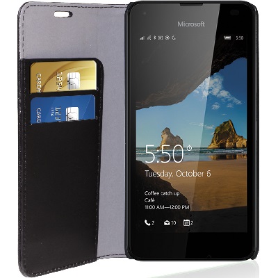 Eco Leather Book Case Black Microsoft Lumia 550
