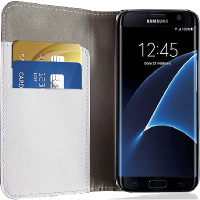 Eco Leather Book Case White Samsung Galaxy S7 Edge